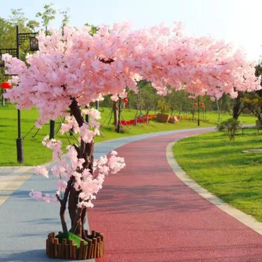 Romantic Simulation cherry tree double layer blooming cherry large plant cafe hotel shopping mall floor Decor props fake tree