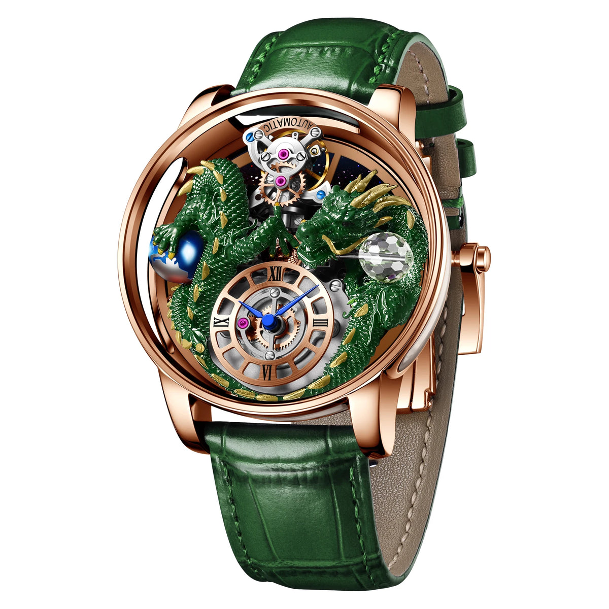 2024 PINDUCelestial Series orologio da uomo Traditionnelle Artisanat Dragon orologio al quarzo specchio curvo orologio dal Design completamente trasparente