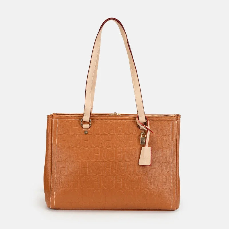Borsa Tote da Donna CH Antiurto con Manico a Contrasto, Chiusura con Cerniera e Charm, per Lavoro, Vacanze, Shopping e Pendolarismo