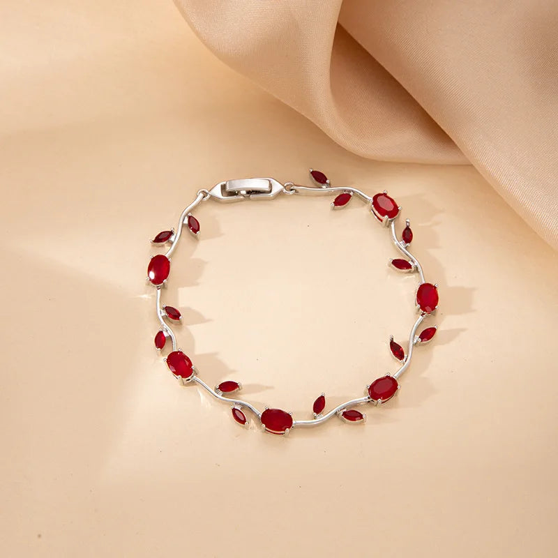 Bracciale con Catena di Zirconi Colorati a Motivo Floreale, Placcato Oro 18k, in Ottone, Bracciale Trendy per Donne