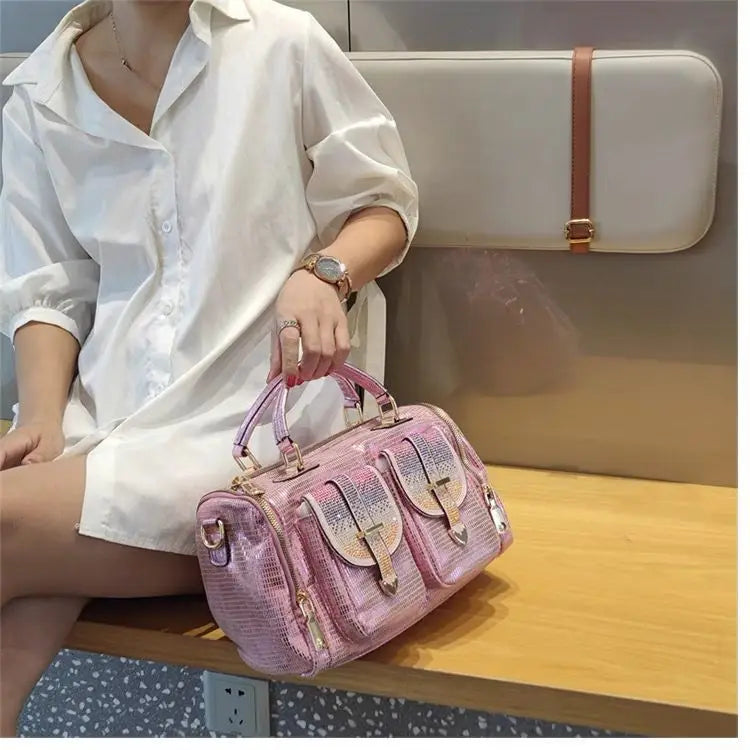 Moda casual ragazze rosa signora tasche borsa a tracolla tote borsa a mano da donna grande messenger tracolla messenger borsa da viaggio borsa