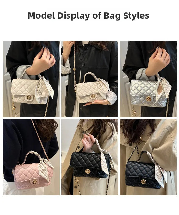 Borsa a tracolla estiva da donna, piccola e quadrata, stile elegante, nuova collezione 2026, di alta gamma, con catena e motivo a griglia