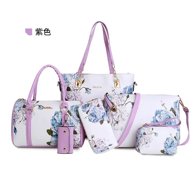 Borse a tracolla da donna con stampa floreale in stile cinese Set borsa composita pratica femminile Set da 6 pezzi marca di design Bolsa