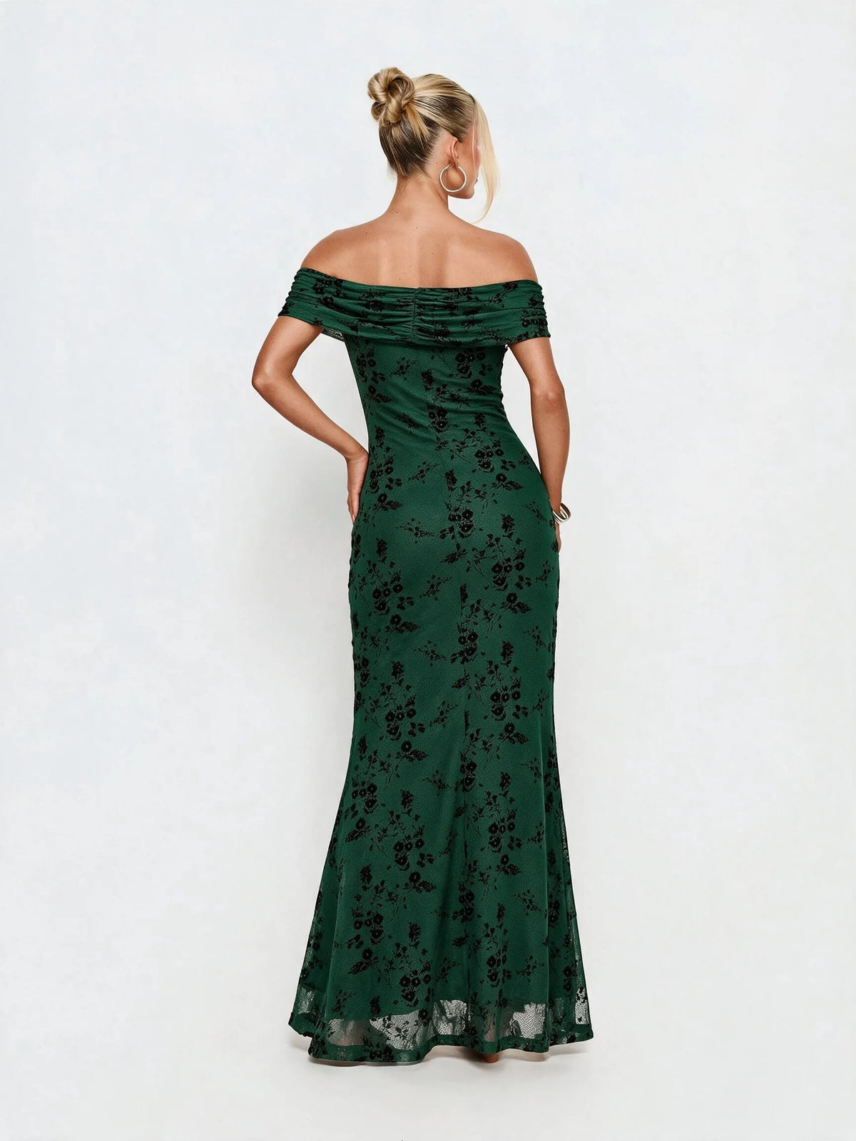 Abito lungo da donna a spalle scoperte con stampa floreale, elegante abito a sirena arricciato, abito aderente estivo da sera per feste, per signore.