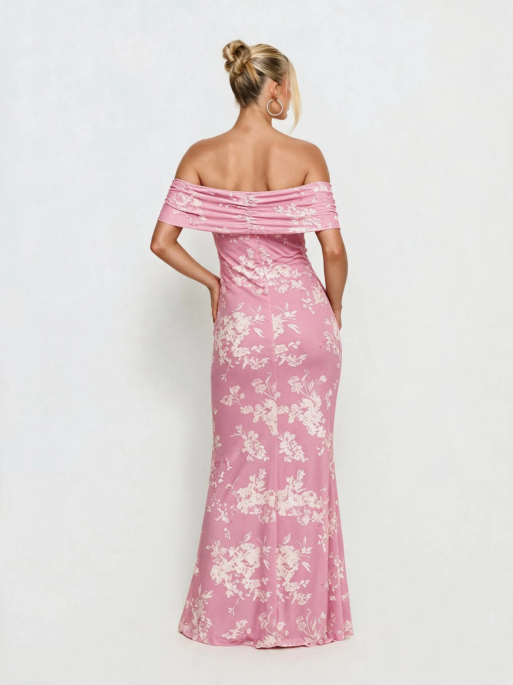 Abito lungo da donna a spalle scoperte con stampa floreale, elegante abito a sirena arricciato, abito aderente estivo da sera per feste, per signore.