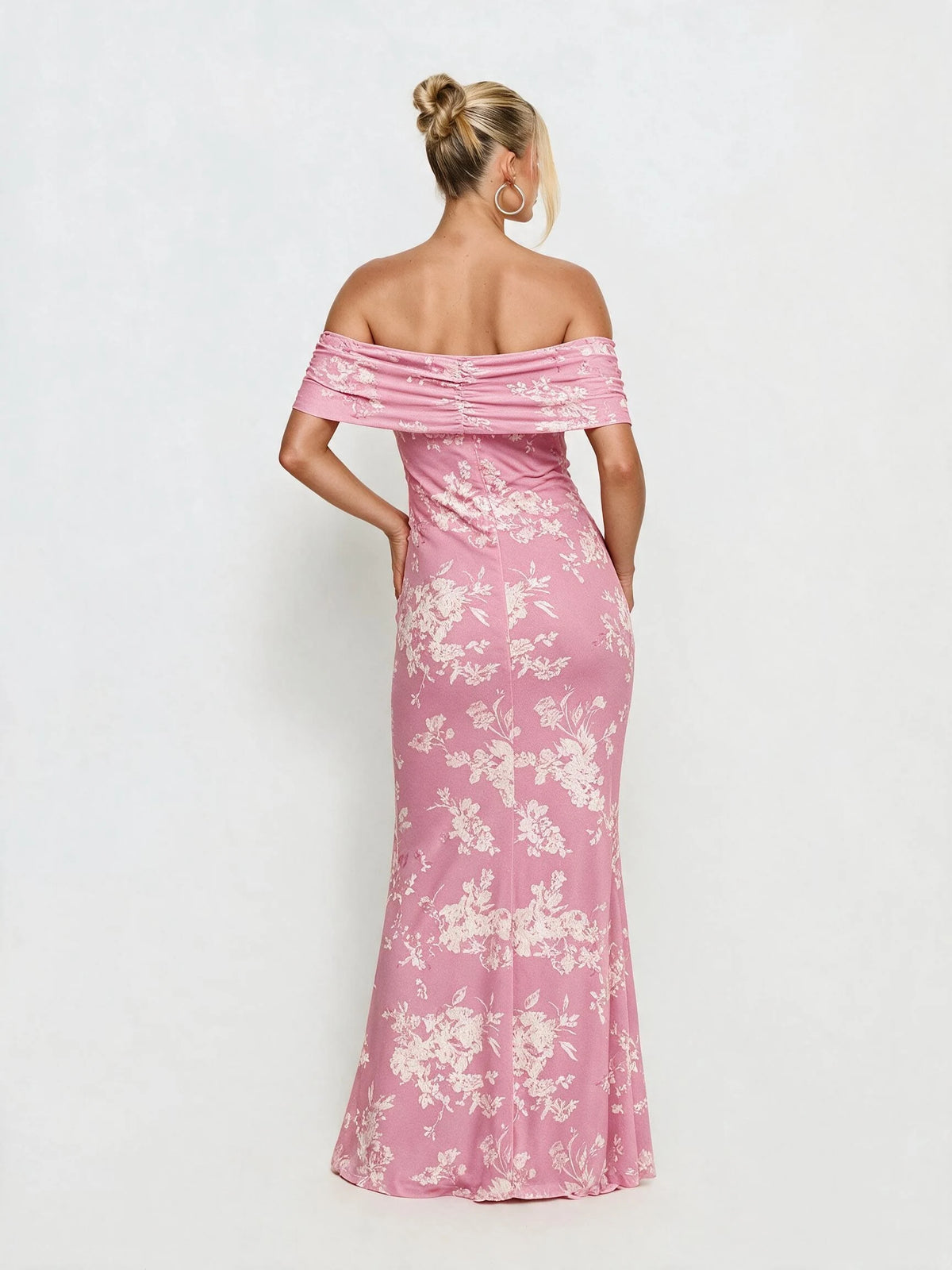 Abito lungo da donna a spalle scoperte con stampa floreale, elegante abito a sirena arricciato, abito aderente estivo da sera per feste, per signore.