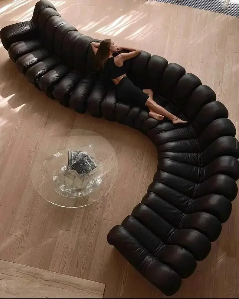 Modern simple snake sofa Italian curved leather sofa minimalist large apartment