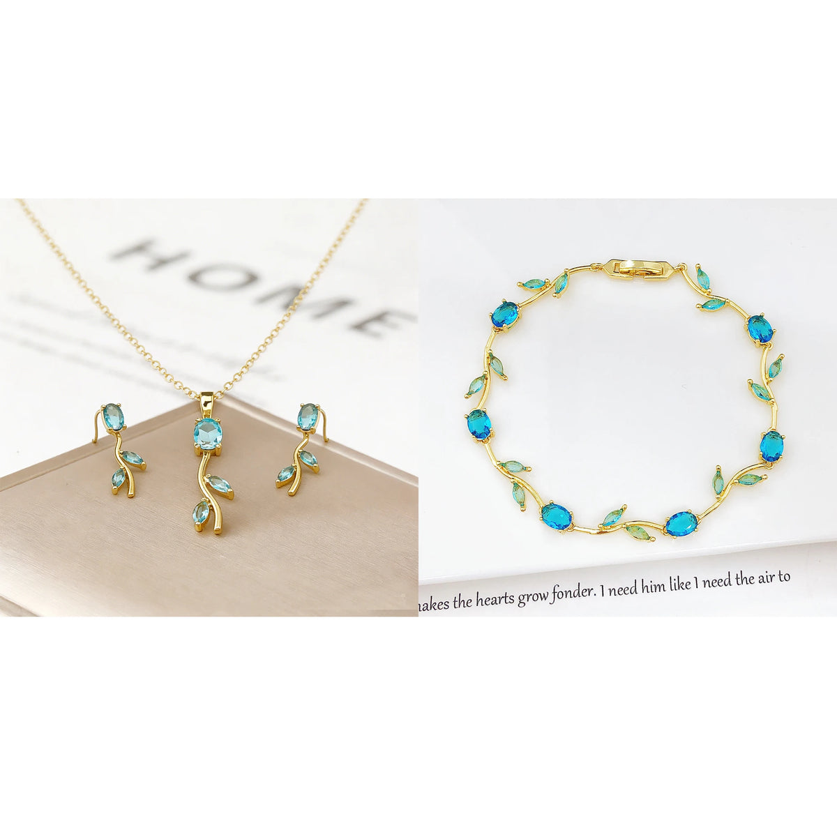 Set di Gioielli 3 Pezzi Lussuoso con Bracciale, Collana e Orecchini a Foglia, Vite e Fiore in Cristallo e Strass, Colorato e di Tendenza, per Donna, Regalo per Feste