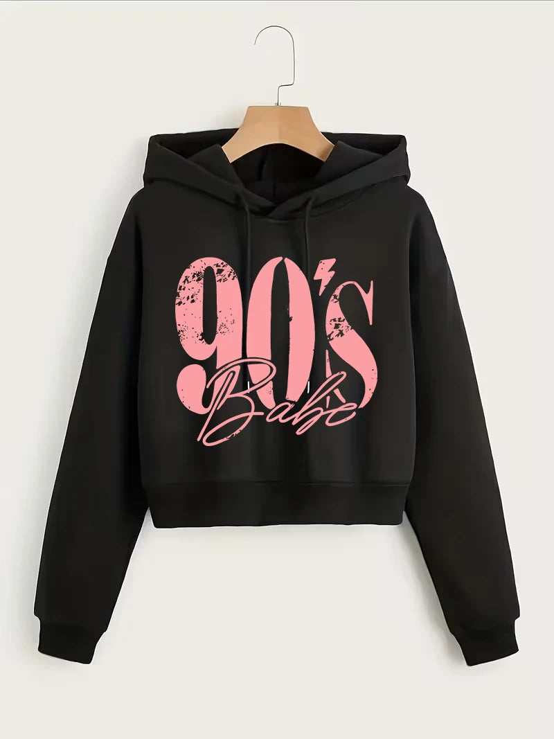 Felpa Corta con Stampa Lettere Stile Anni '90, Top Corto con Cappuccio, Felpa Y2k, Abbigliamento Casual Gotico per Autunno Inverno