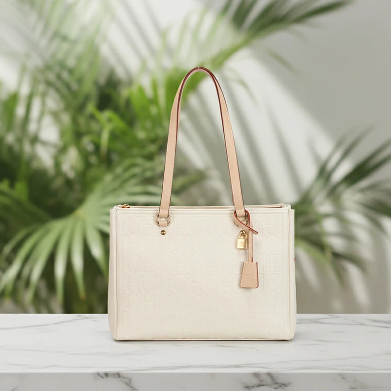 Borsa Tote da Donna CH Antiurto con Manico a Contrasto, Chiusura con Cerniera e Charm, per Lavoro, Vacanze, Shopping e Pendolarismo