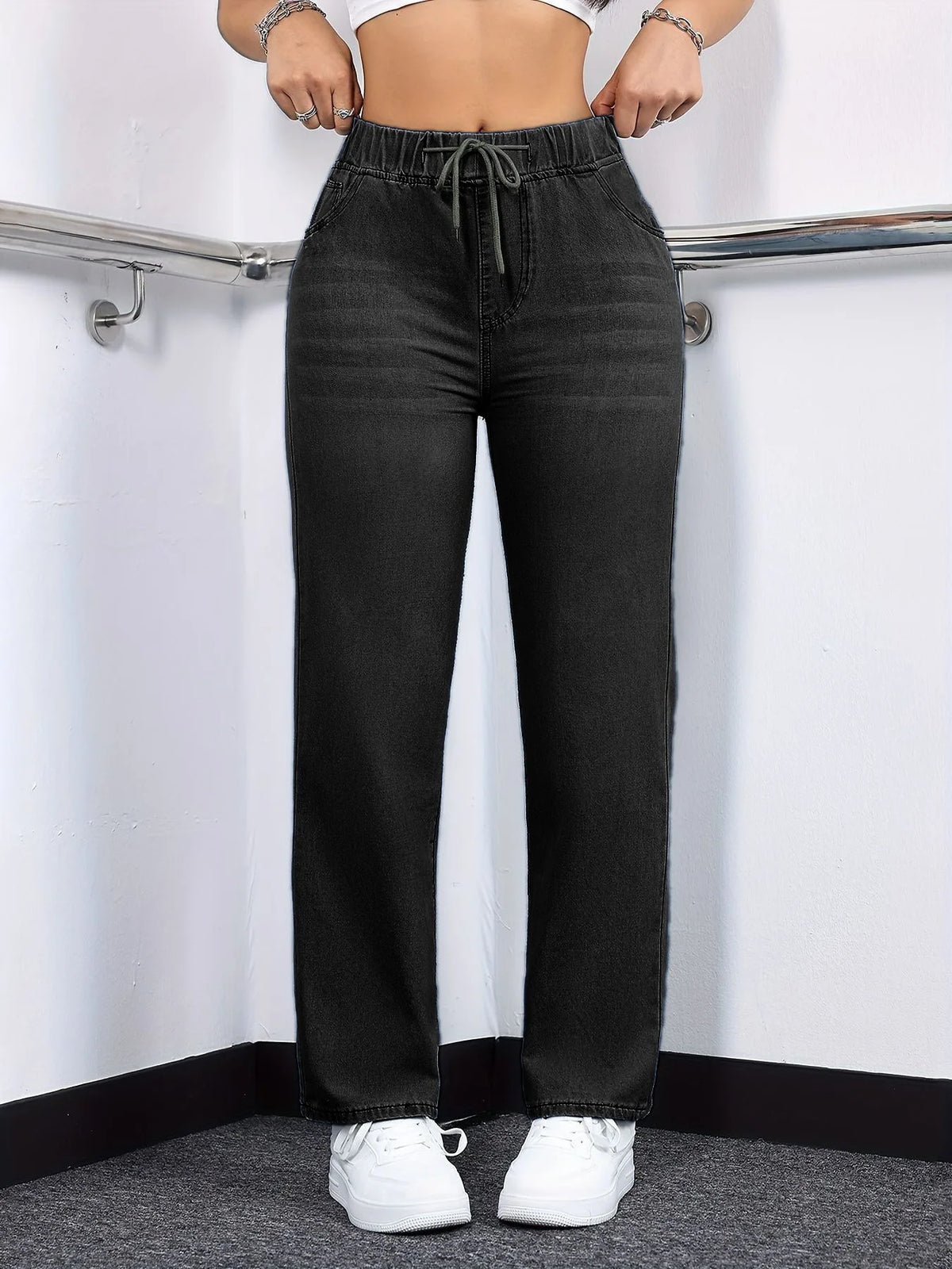Jeans da donna di lusso alla moda 2026, casual, lavati, con coulisse, elasticizzati, a gamba dritta, stile Y2K streetwear, abbinabili a tutti gli outfit quotidiani