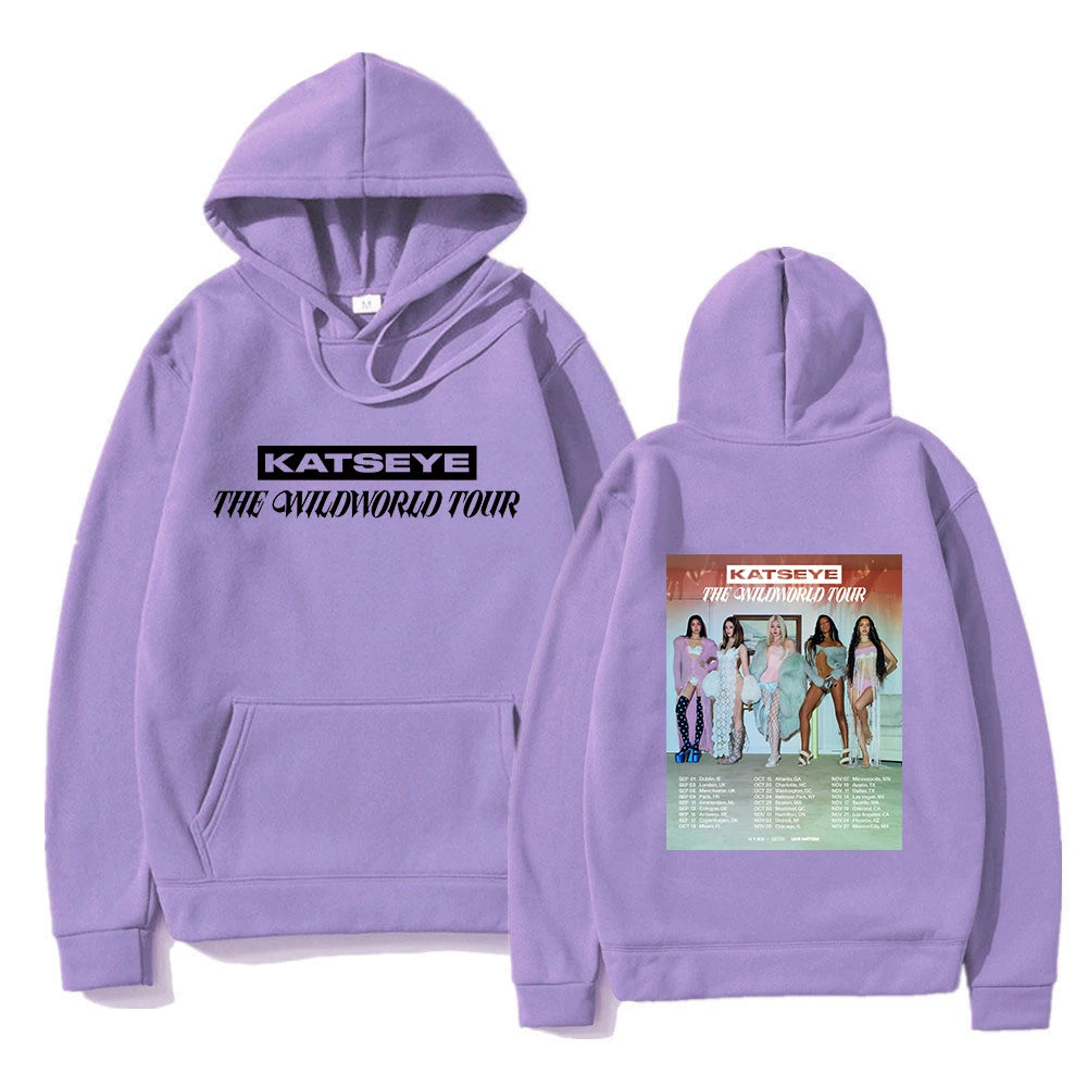 Felpa con Cappuccio KATSEYE THE WILDWORLD TOUR 2026 PINKY UP 2 Album, Abbigliamento Autunno Inverno per Donne, Felpa Vintage per Regali ai Fan
