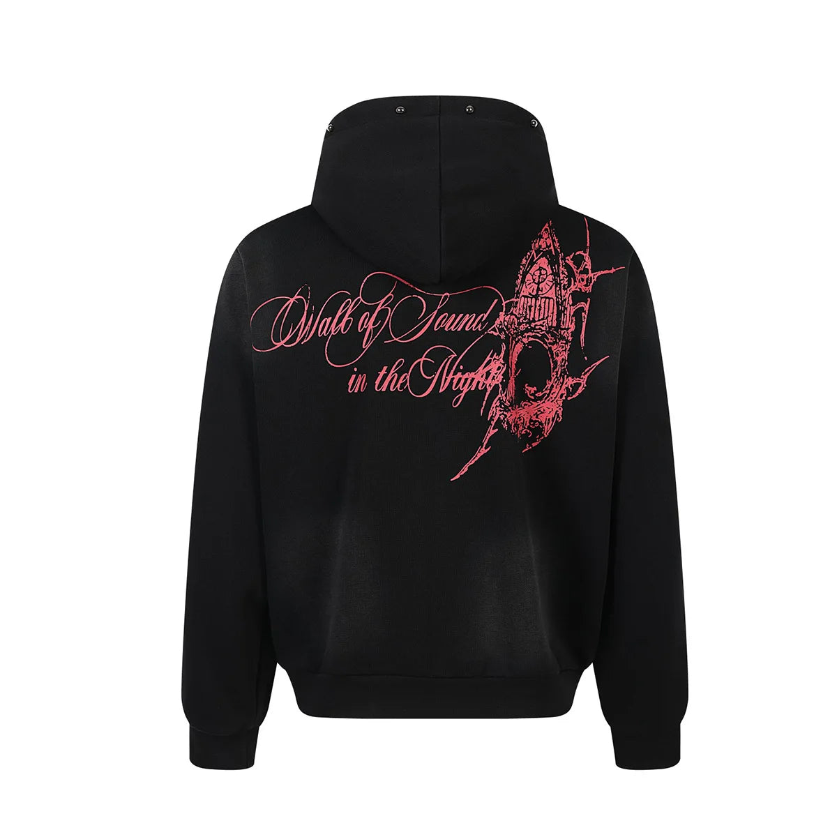 Felpa con Cappuccio Gotica Unisex con Zip, Effetto Lavato e Borchie, Cardigan con Finitura Spray, Top