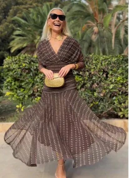 Abito Midi Estivo da Donna con Stampa in Rete e Spalline Sottili, Casual per Feste, Taglie EU e US