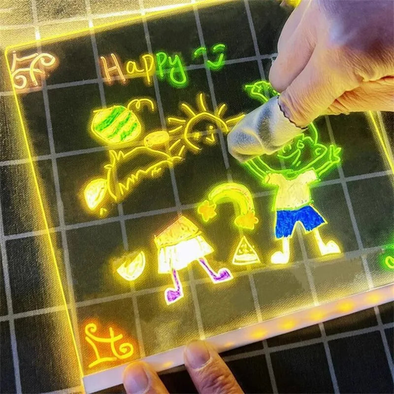 Kid Drawing Toy LED Drawing Board LED Note Board DIY Acrylic Board with Colors Pens Luminous Blackboard Wordpad with Night Light
