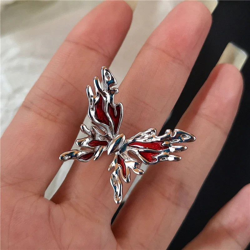 Anillos ajustables estéticos de corazón de cristal rojo irregular de apertura nueva para mujer, anillo gótico de araña animal, joyería creativa