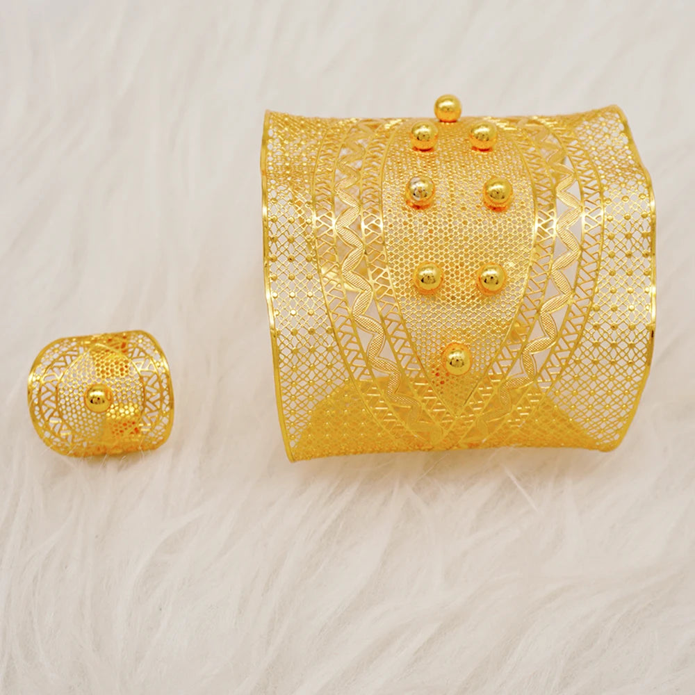 Bracciale color oro Dubai con anello per donna Bracciale con polsino a catena con ciondoli Bracciale indiano Arabo Francia Regali di gioielli da sposa