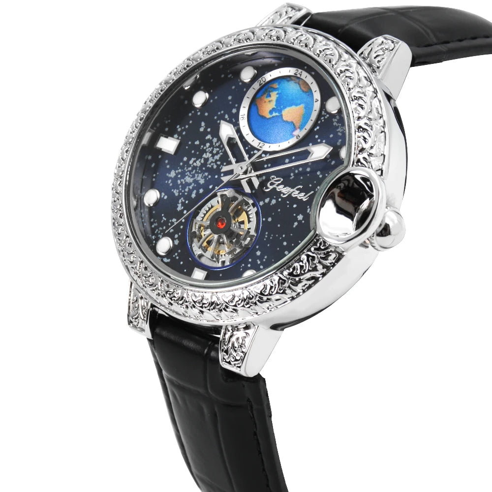 Orologio Unisex Luminoso con Cinturino in Vera Pelle e Incastonature di Diamanti