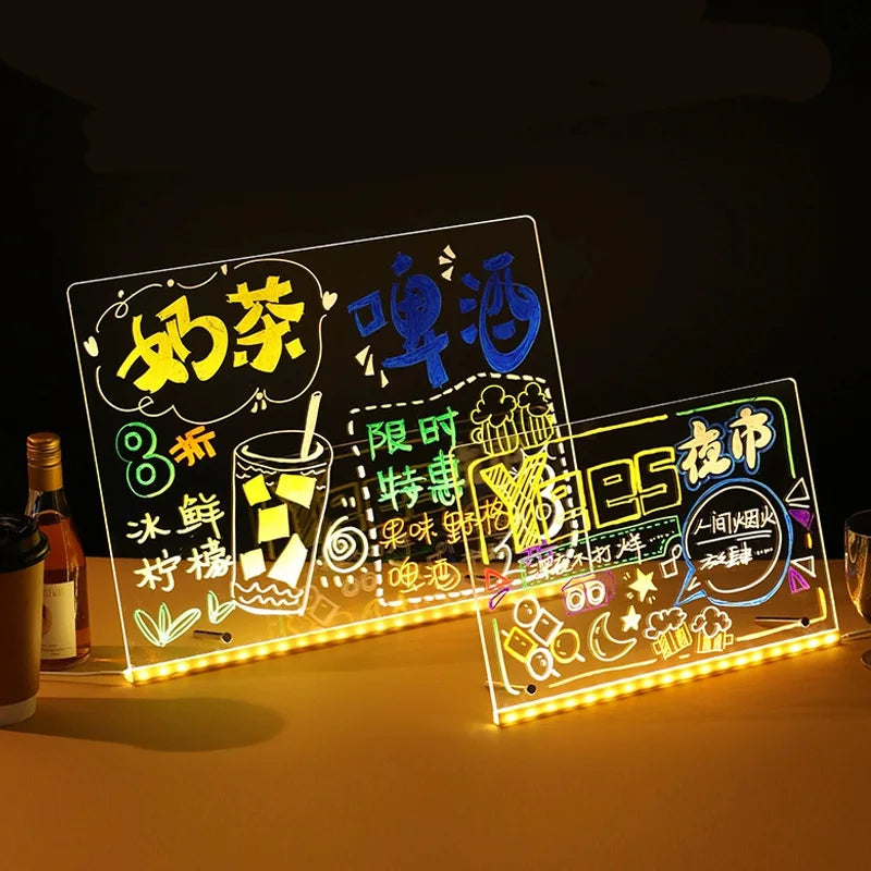 Kid Drawing Toy LED Drawing Board LED Note Board DIY Acrylic Board with Colors Pens Luminous Blackboard Wordpad with Night Light