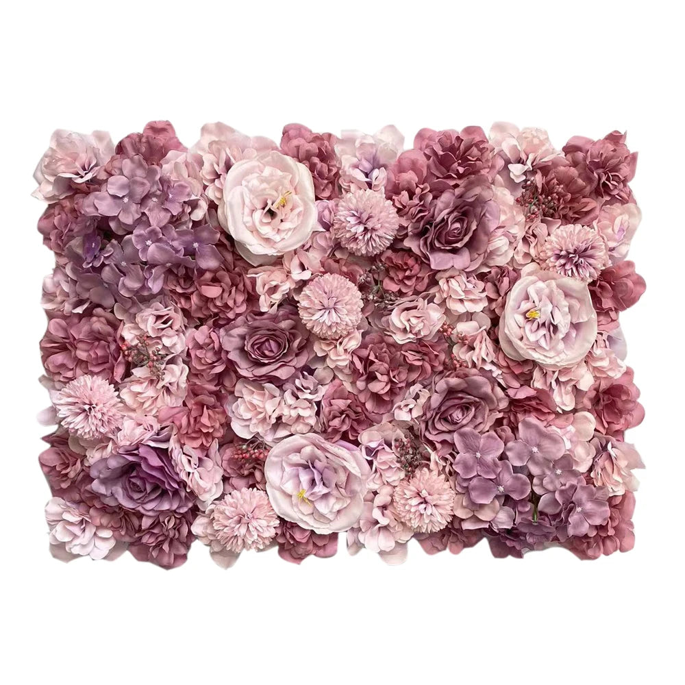 Flores de pared de fondo de seda rosa, decoración de boda, panel de pared de flores artificiales personalizado para telones de fondo de decoración del hogar, baby shower