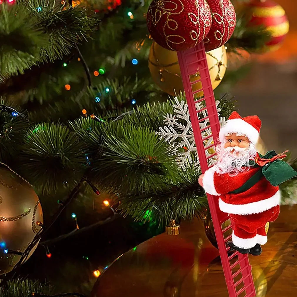 Electric Santa Claus Climbing Ladder Music Doll, Christmas Tree Hanging Ornaments, Decoration for Home, Navidad New Year Gift