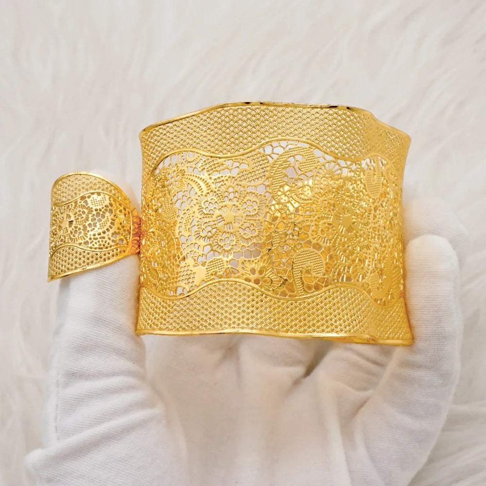 Bracciale color oro Dubai con anello per donna Bracciale con polsino a catena con ciondoli Bracciale indiano Arabo Francia Regali di gioielli da sposa