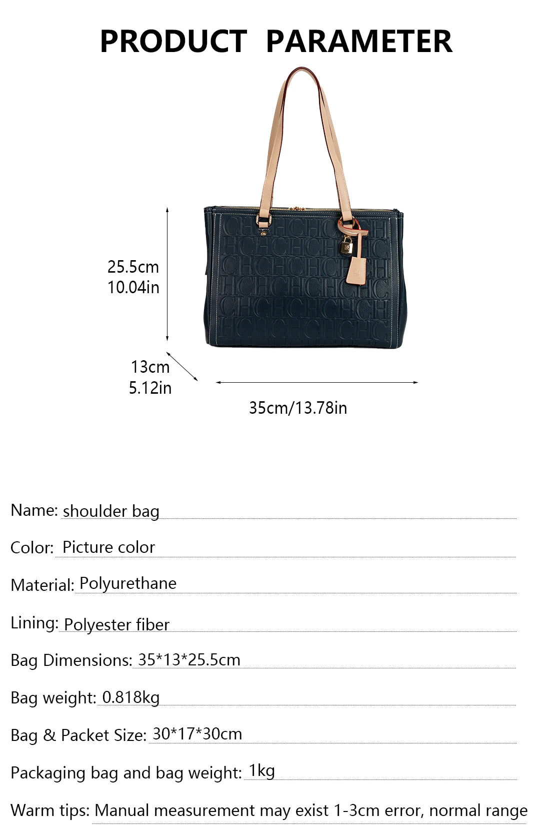 Borsa Tote da Donna CH Antiurto con Manico a Contrasto, Chiusura con Cerniera e Charm, per Lavoro, Vacanze, Shopping e Pendolarismo