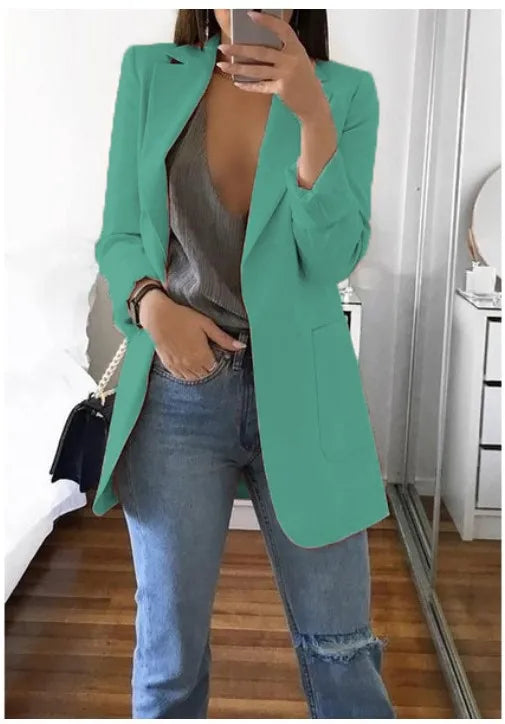 Blazer da Donna 2026 Nuovi Modelli a Maniche Lunghe Bianco Nero, Giacca Slim con Colletto a Risvolto, Blazer Femminile Q5596