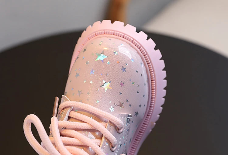 Stivali autunnali per bambini piattaforma Glimmer a stella stivali per bambini belli per il tempo libero moda Unisex alla caviglia-scarpe comode per ragazze dei ragazzi 21-30