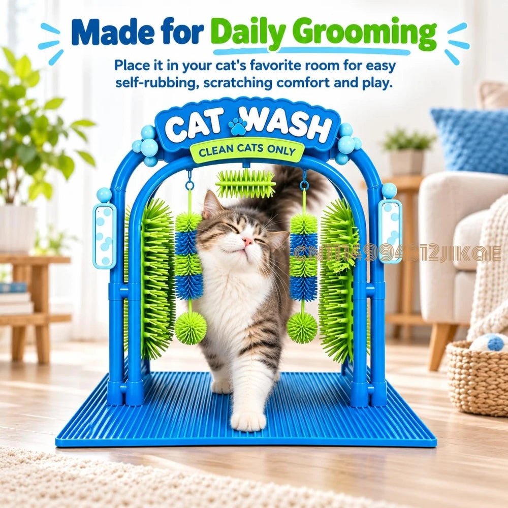 Cat Car Wash Toy, The Cat Wash Scratcher,Cat Wash Grooming Station,Self grooming arch with soft brushes helps cats enjoy massage