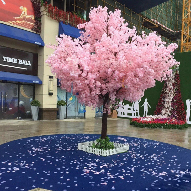 Romantic Simulation cherry tree double layer blooming cherry large plant cafe hotel shopping mall floor Decor props fake tree