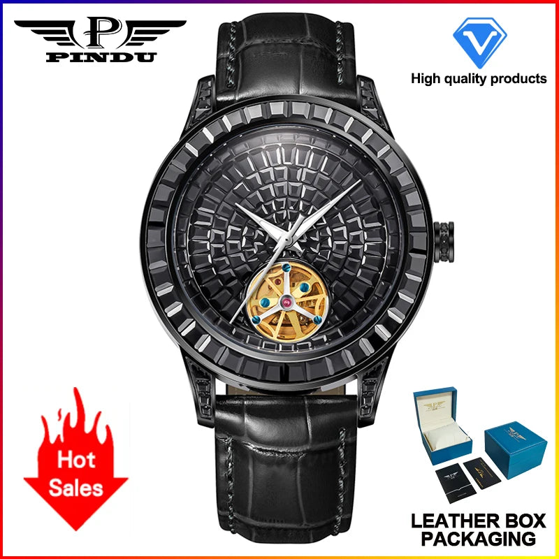 PINDU Design NUOVO Orologio Meccanico da Uomo 42MM con Quadrante Diamantato, Acciaio Inossidabile, Impermeabile, Automatico, Lusso di Alta Gamma
