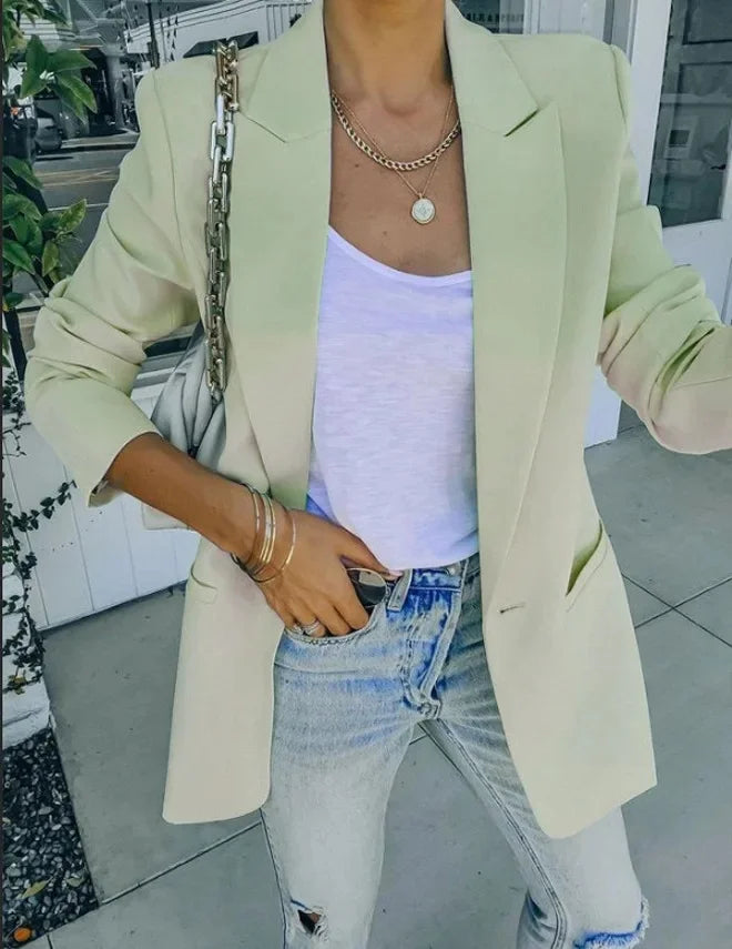 Giacca da Donna Elegante Monocolore a Maniche Lunghe con Colletto Rovesciato, Nuova Collezione Autunno Inverno, Stile Cross-Border