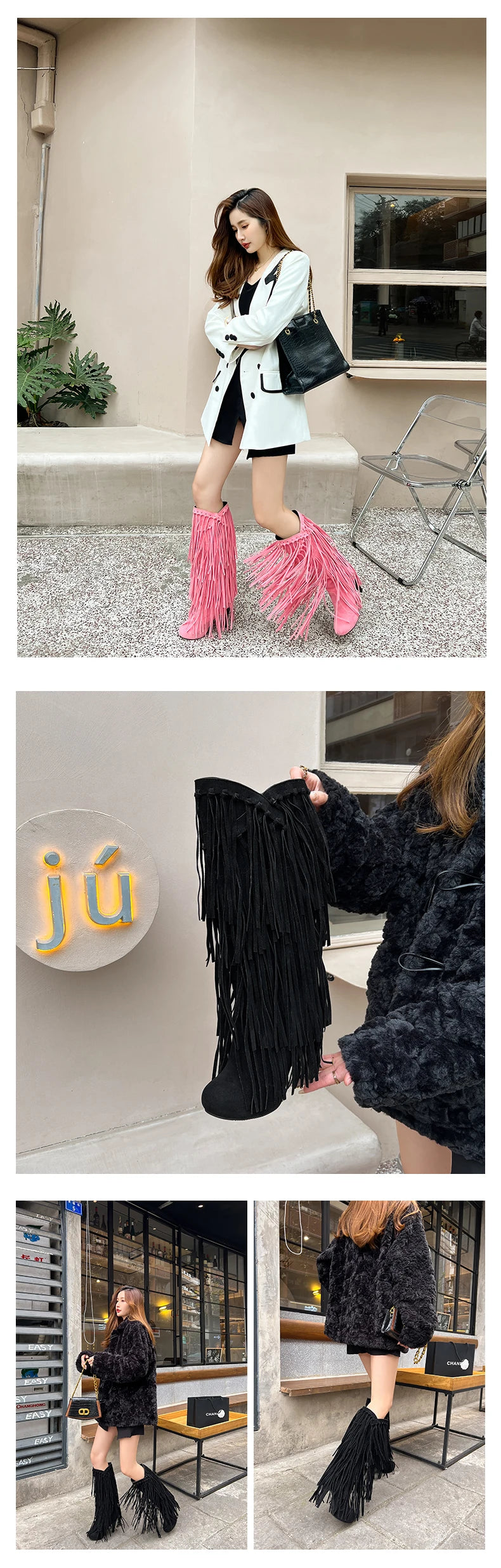 2022 primavera nuovo tacco alto con scollo a v con frange stivali da donna punta tonda impermeabile moda Sexy Set di piedi stivali da principessa