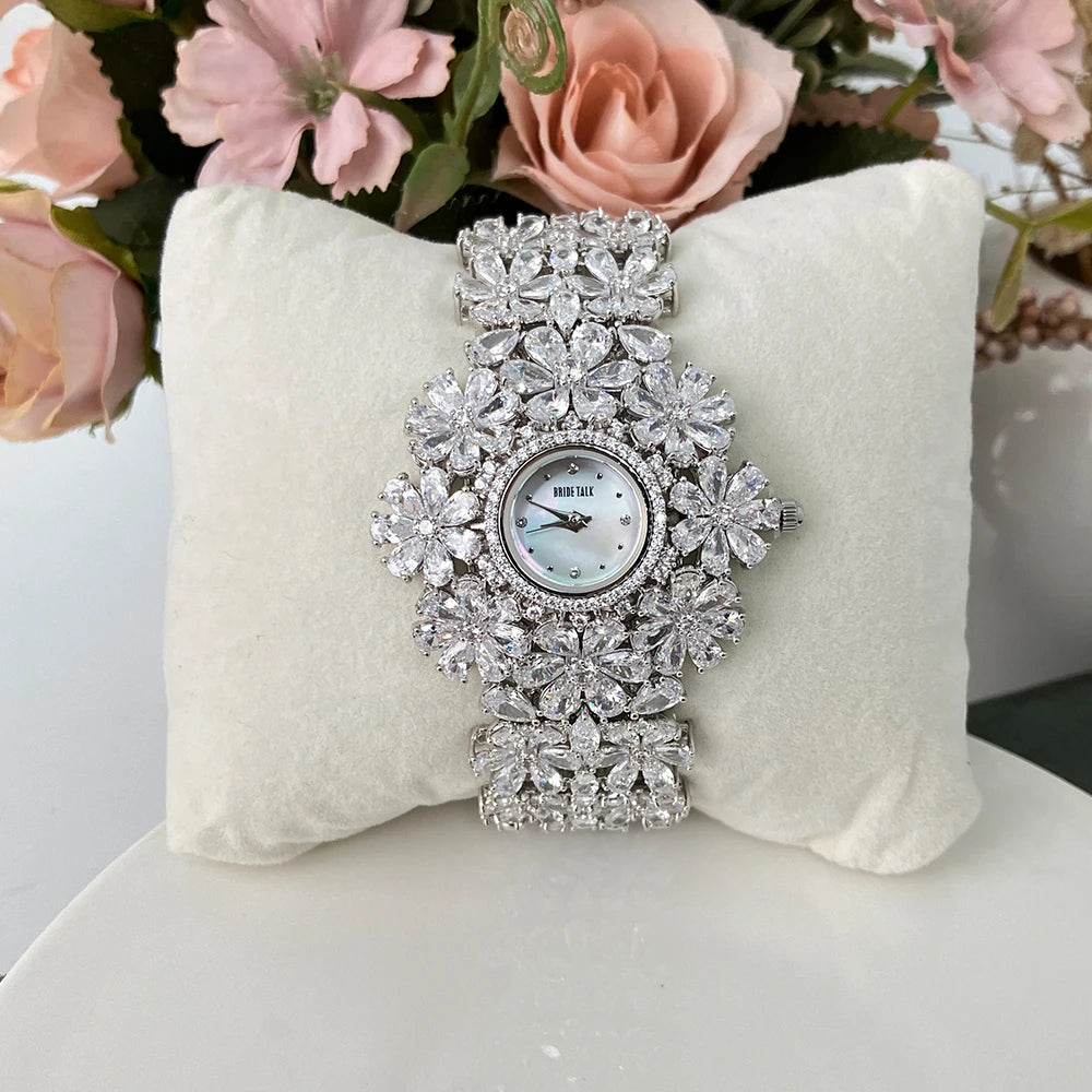 016011 Orologi di Lusso da Donna 189MM con Elementi in Zirconia Cubica, Orologio con Bracciale in Cristallo per Matrimoni e Feste, Set di Gioielli per Sposa