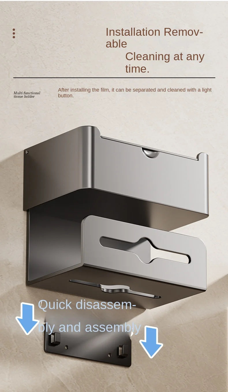 Space aluminum tissue box toilet paper rack perforation-free wall removable multi-functional integrated tissue rack