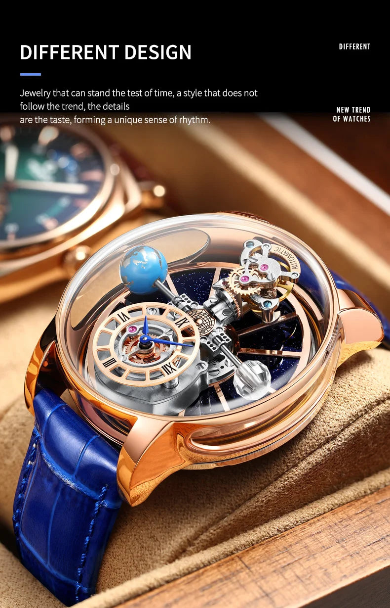 2024 HAEMMER Astronomia Orologio da uomo Custodia trasparente Design Orologio al quarzo in pelle da uomo Regolazione del tempo Jacob Relogio Impermeabile