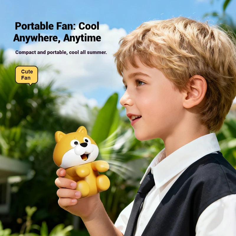 Small Fan Cartoon Puppy Animal Kitty Cat Shapes Tool Portable Handheld Fan Noodles Water On the Cup Toys