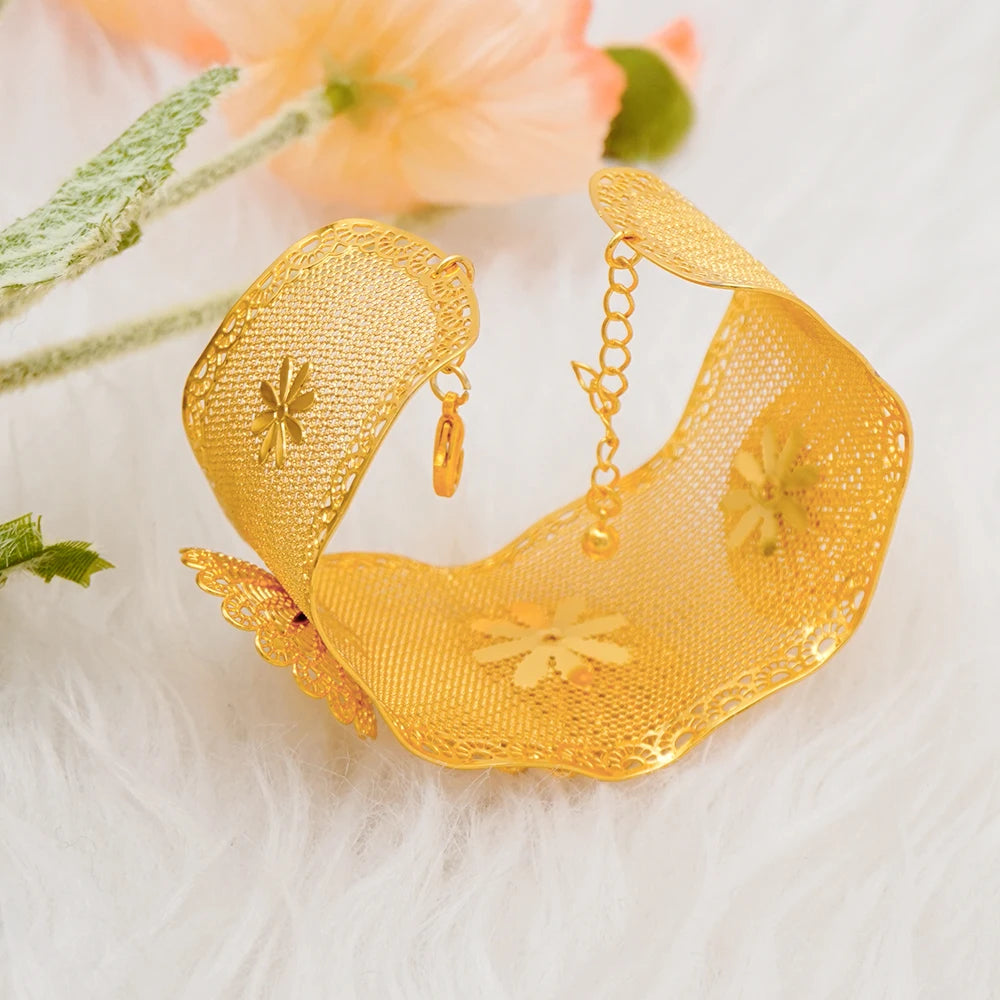 Bracciale color oro Dubai con anello per donna Bracciale con polsino a catena con ciondoli Bracciale indiano Arabo Francia Regali di gioielli da sposa