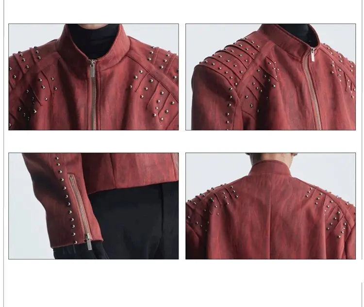 Giacca imbottita con spalle europee Spice Girls da donna Guochao Industria pesante Rivetto in metallo Colletto rialzato Abbigliamento da moto da uomo