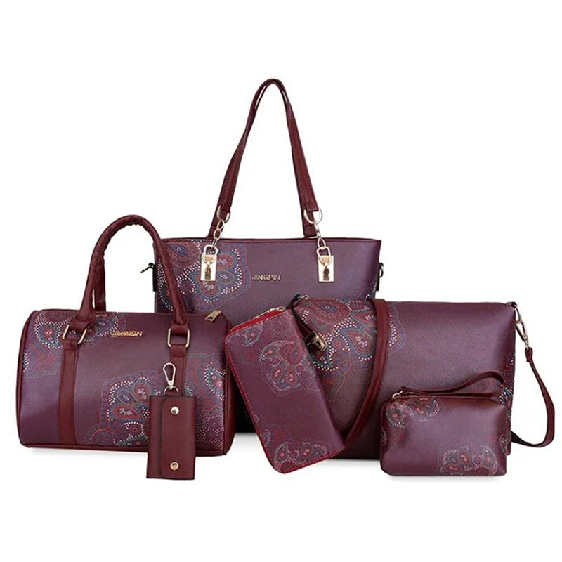 Borse a tracolla da donna con stampa floreale in stile cinese Set borsa composita pratica femminile Set da 6 pezzi marca di design Bolsa