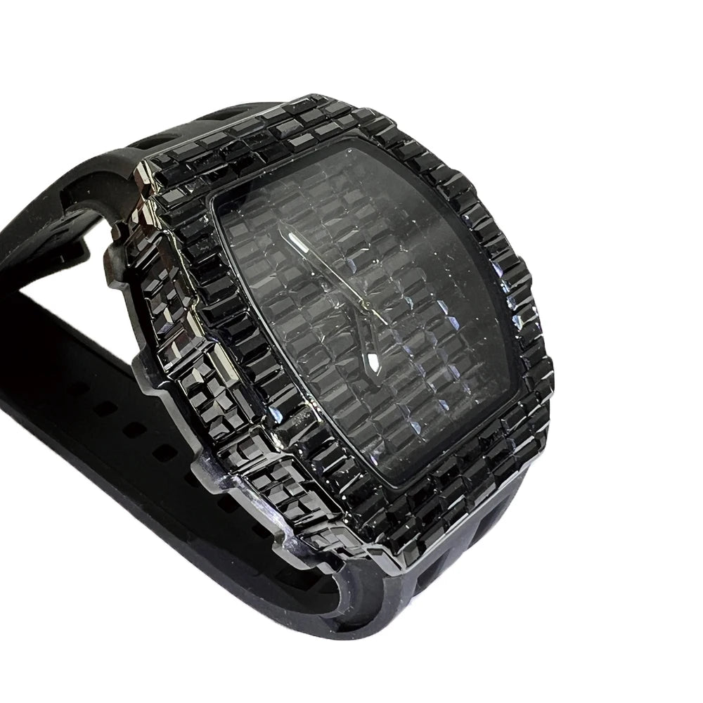Orologio da uomo di marca di lusso Orologio tonneau unico di moda Orologio da polso con cinturino in caucciù impermeabile con quadrante blingbling con diamanti Regalo di vendita calda