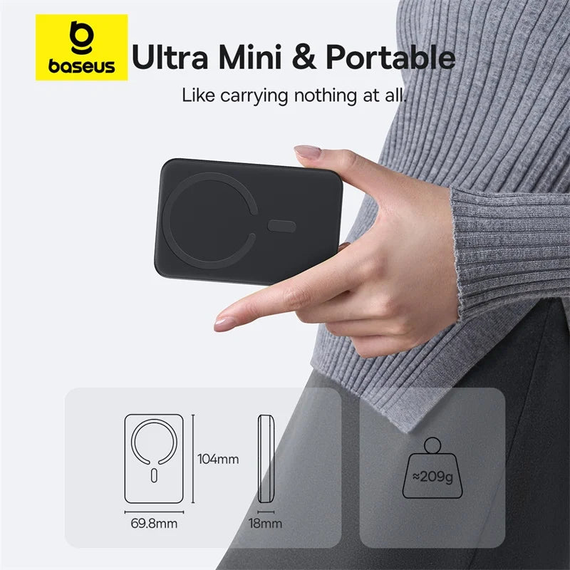 Baseus Power Bank Magnético de 22.5W 10000mAh Carga Rápida PD por Cable y Carga Inalámbrica de 15W Compatible con iPhone 17 Pro Max Samsung S26