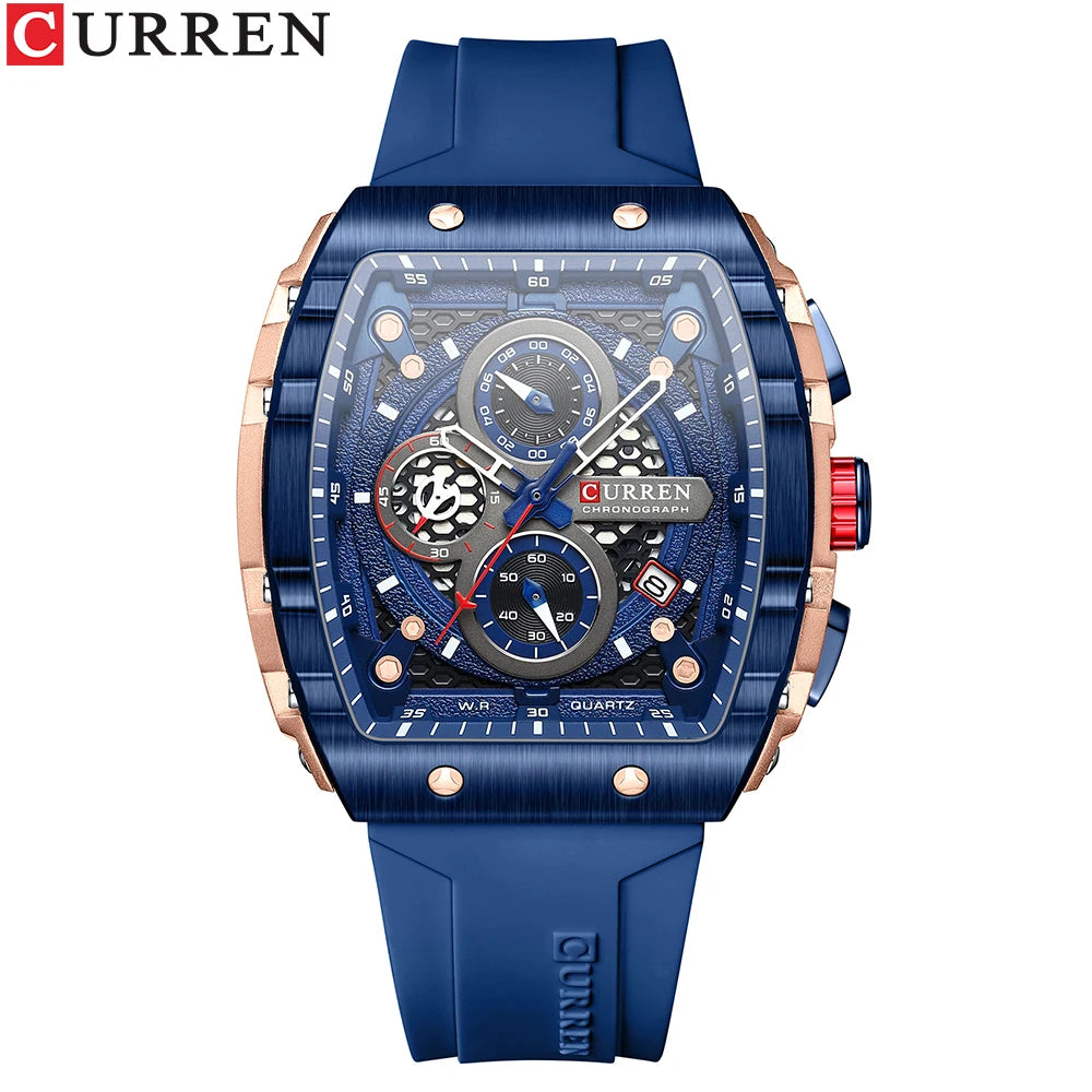 CURREN Orologi da uomo delle migliori marche Orologio da polso al quarzo quadrato di lusso Orologio cronografo luminoso impermeabile per uomo Orologio con data