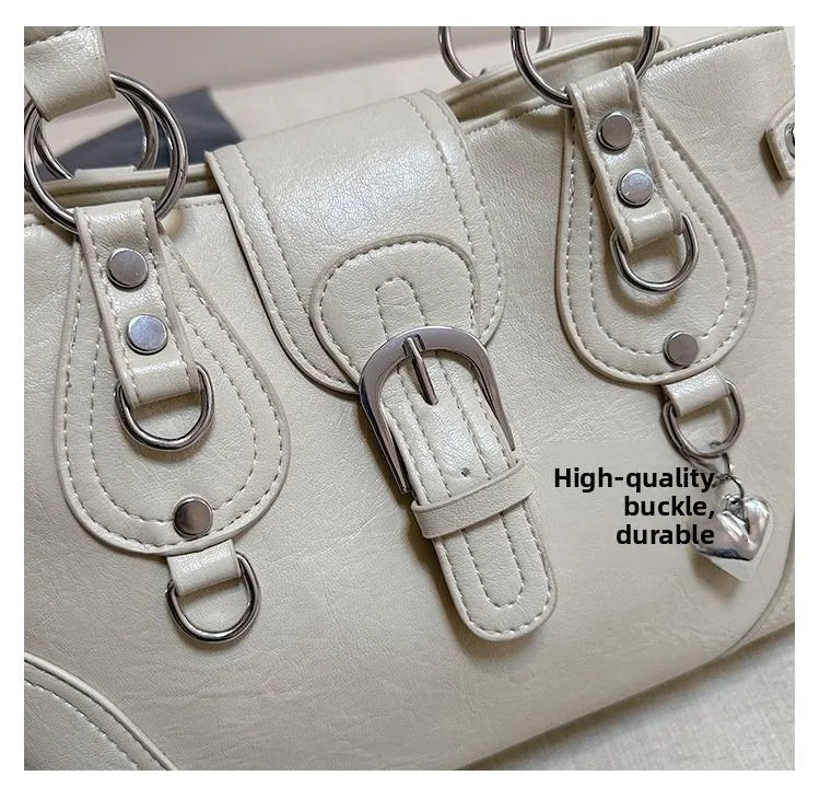 Borsa a Tracolla alla Moda Nuovo Stile 2026, Borsa a Mano Semplice per il Pendolarismo, Versatile con Elementi Rivetto Tinta Unita, Stile Coreano