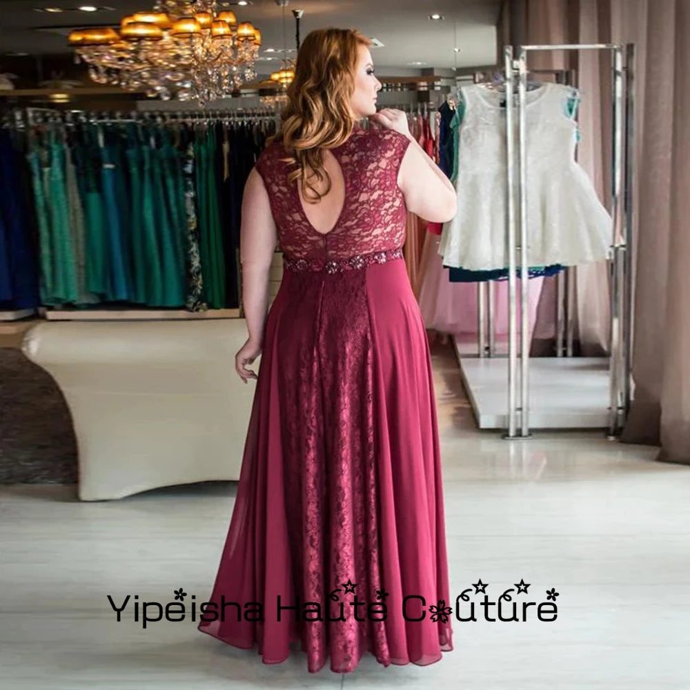 Yipeisha Abiti da madre della sposa taglie forti bordeaux con scollo a V in pizzo, abiti da cerimonia nuziale 2022, nuovo abito estivo da donna con maniche a cappuccio