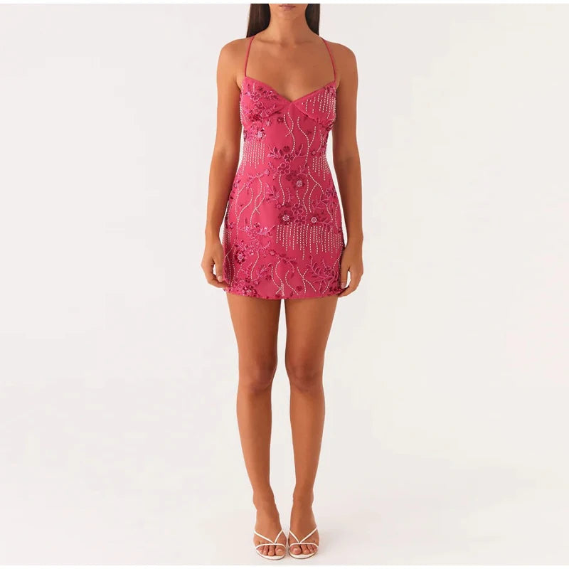 Piuma Paillettes Partywear Mini Abiti da donna Elegante maglia trasparente con paillettes Abito femminile a maniche lunghe 2024 New Club Abiti da sera
