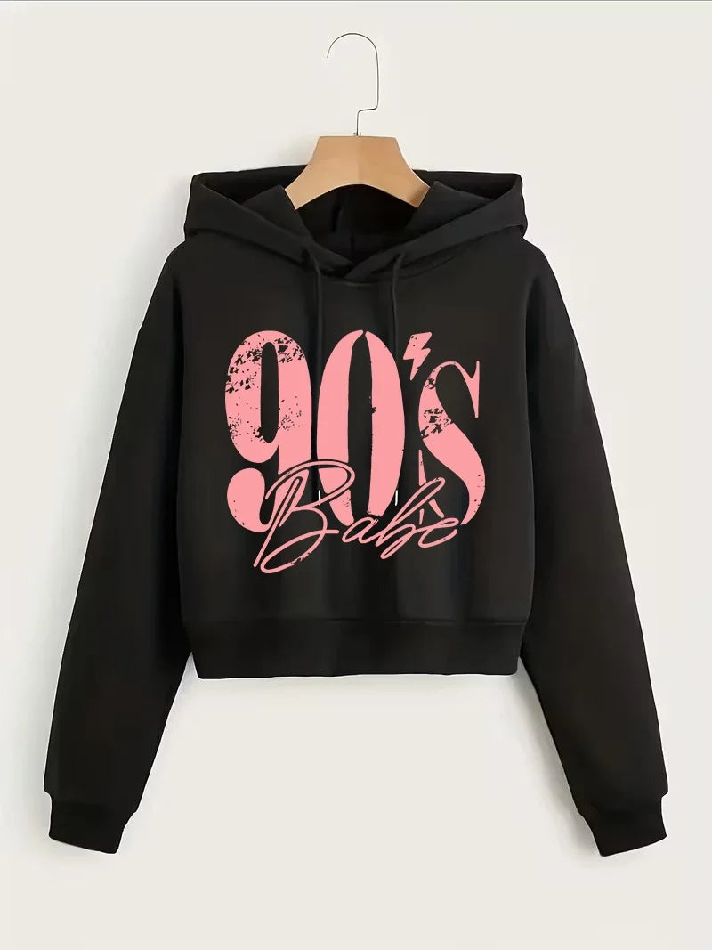 Felpa Corta con Stampa Lettere Stile Anni '90, Top Corto con Cappuccio, Felpa Y2k, Abbigliamento Casual Gotico per Autunno Inverno