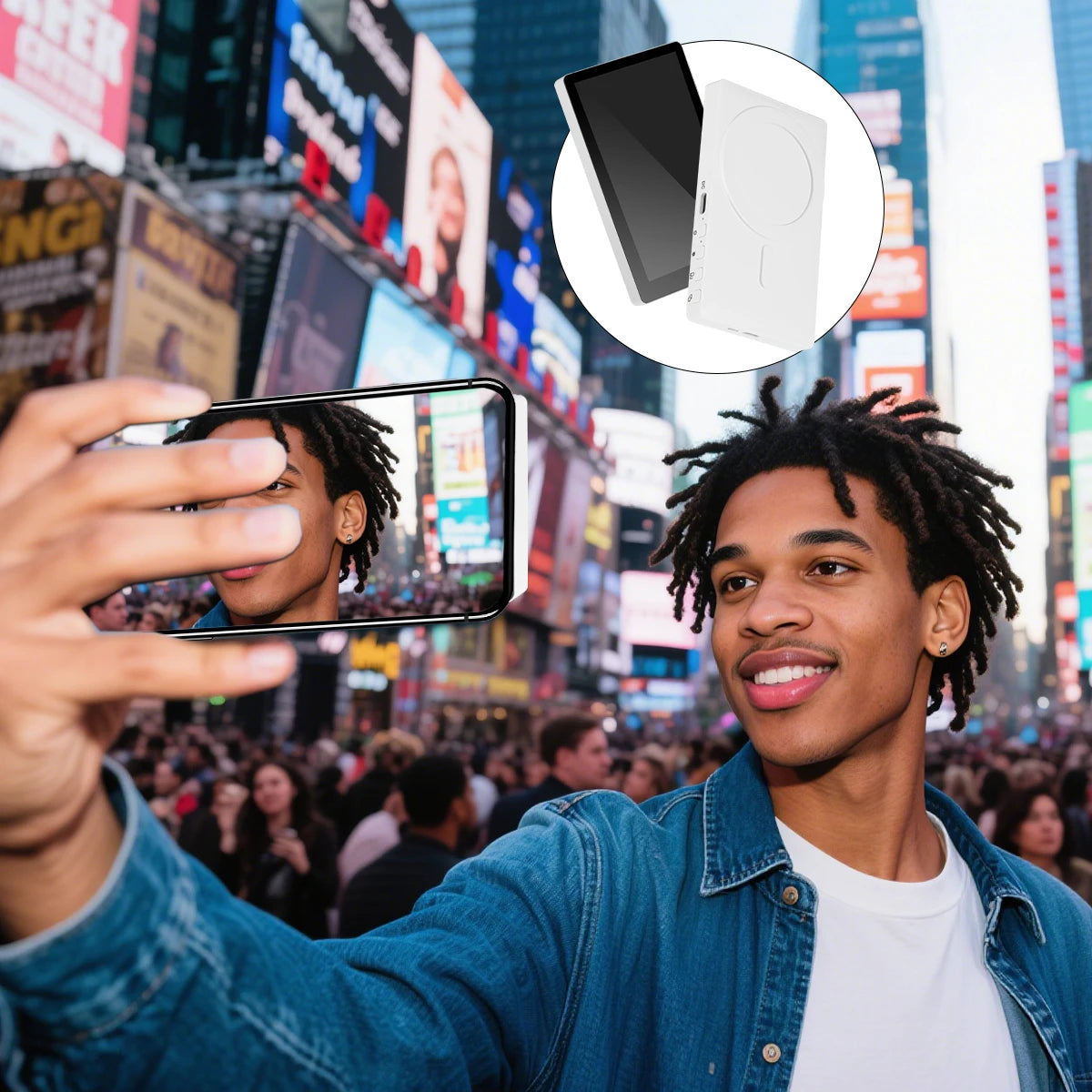 Wireless Vlog Mobile Magnetic Selfie Screen Using Phone Rear Camera for Selfie Vlog or Live Stream Compatible.