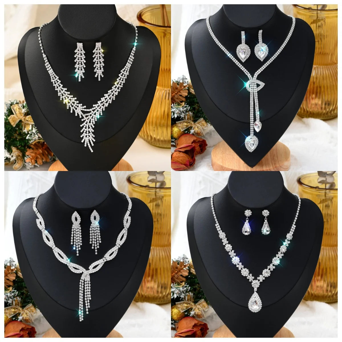 1 set di collane a catena con artigli intarsiati in rame alla moda, orecchini, set di gioielli, necessità quotidiane per feste di banchetti nuziali da donna